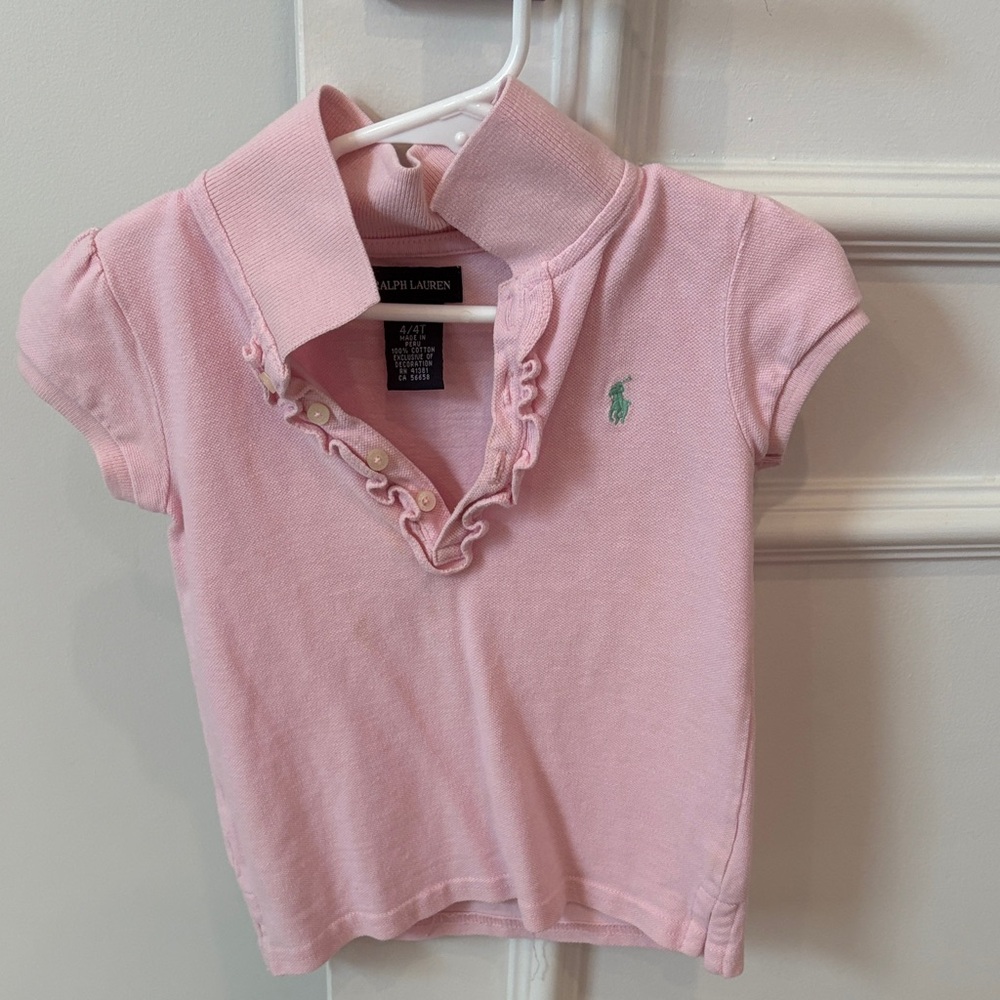 Ralph Lauren Pink Kids Polo with Green Emblem